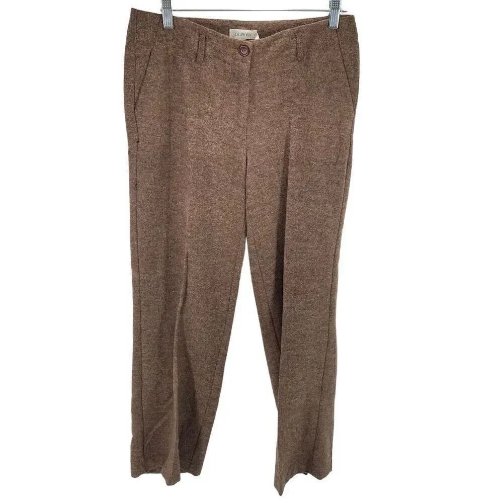Lilibleu Women's Tweed Flannel Wool Flat Front Flared Pants Brown Size 8 NWT